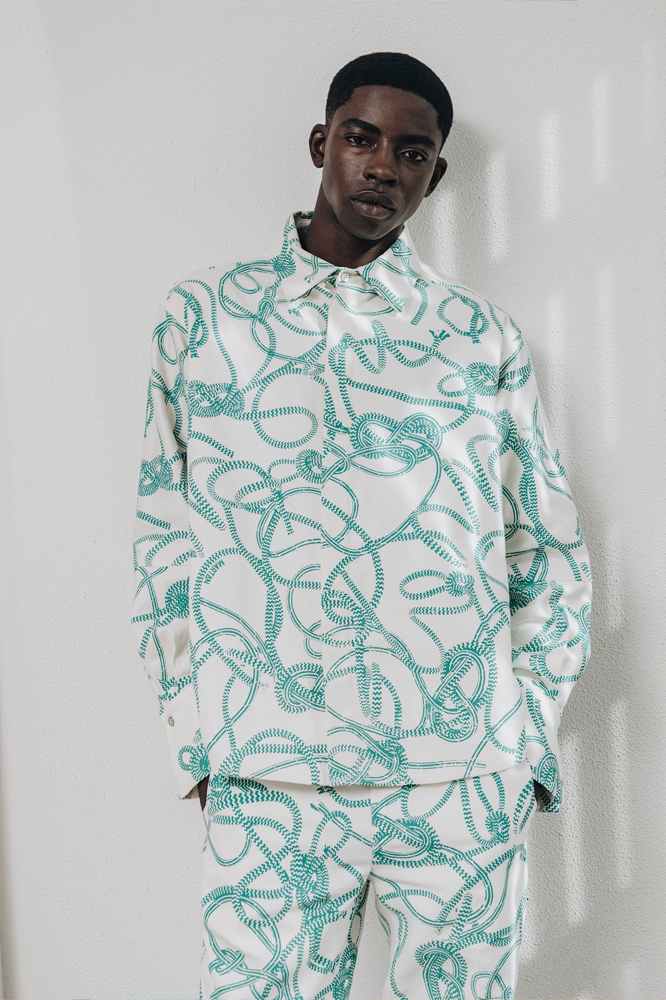 Nore Overshirt Knotted Print Seaweed Green