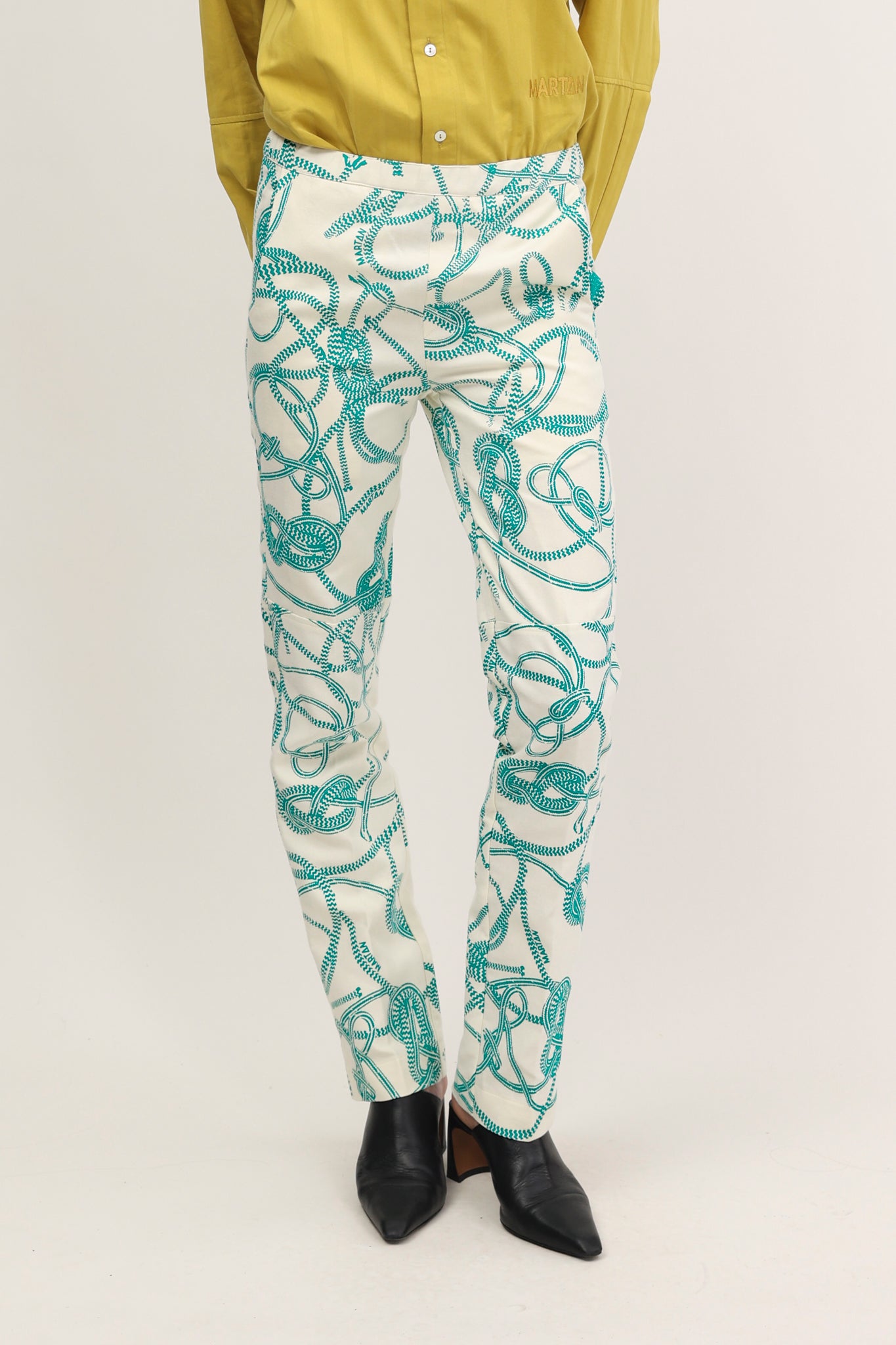 Nore Trousers Knotted Print Seaweed Green