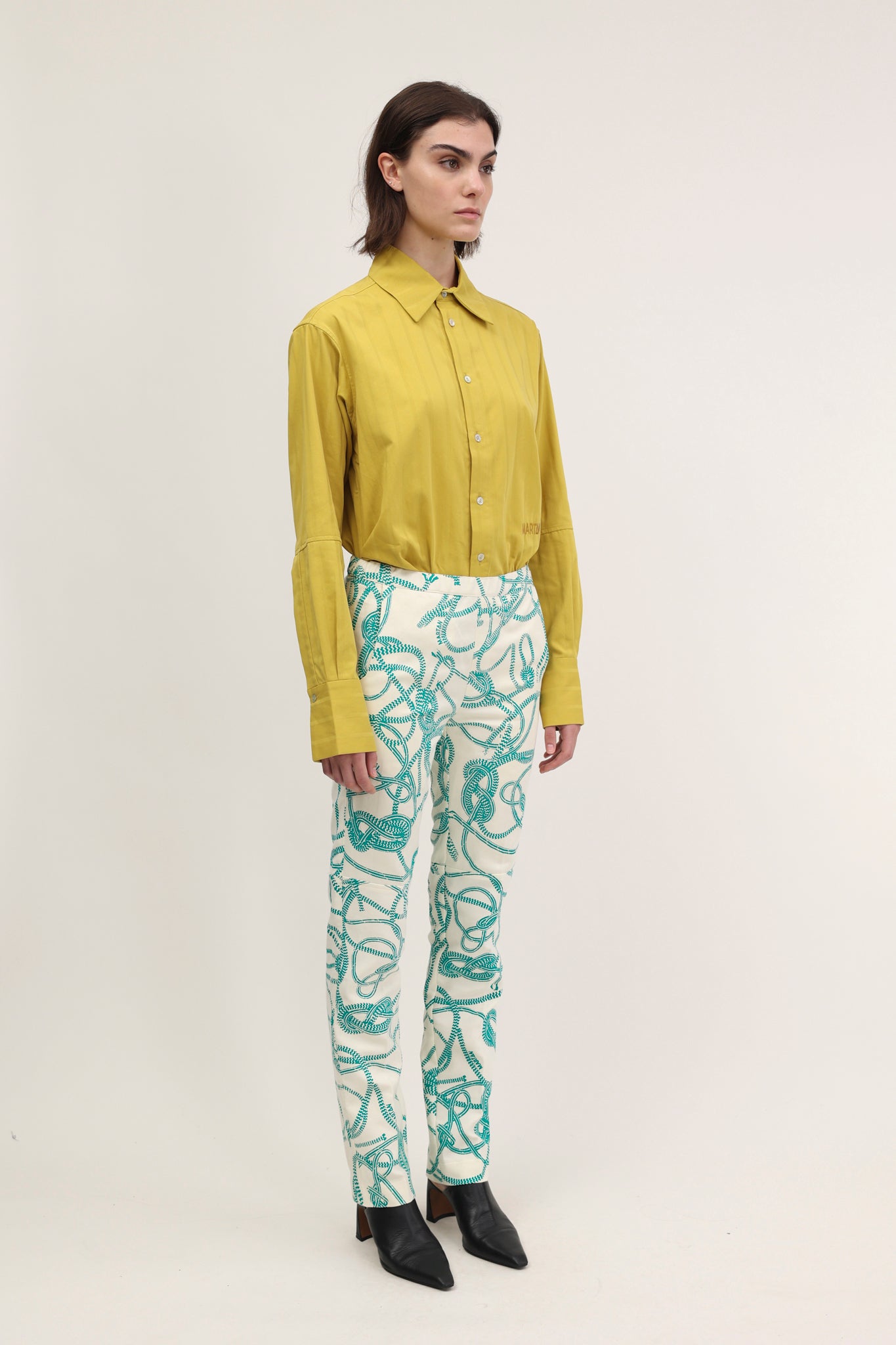 Nore Trousers Knotted Print Seaweed Green