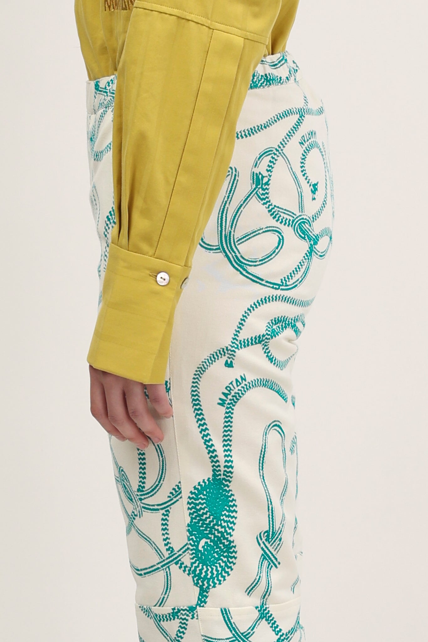 Nore Trousers Knotted Print Seaweed Green