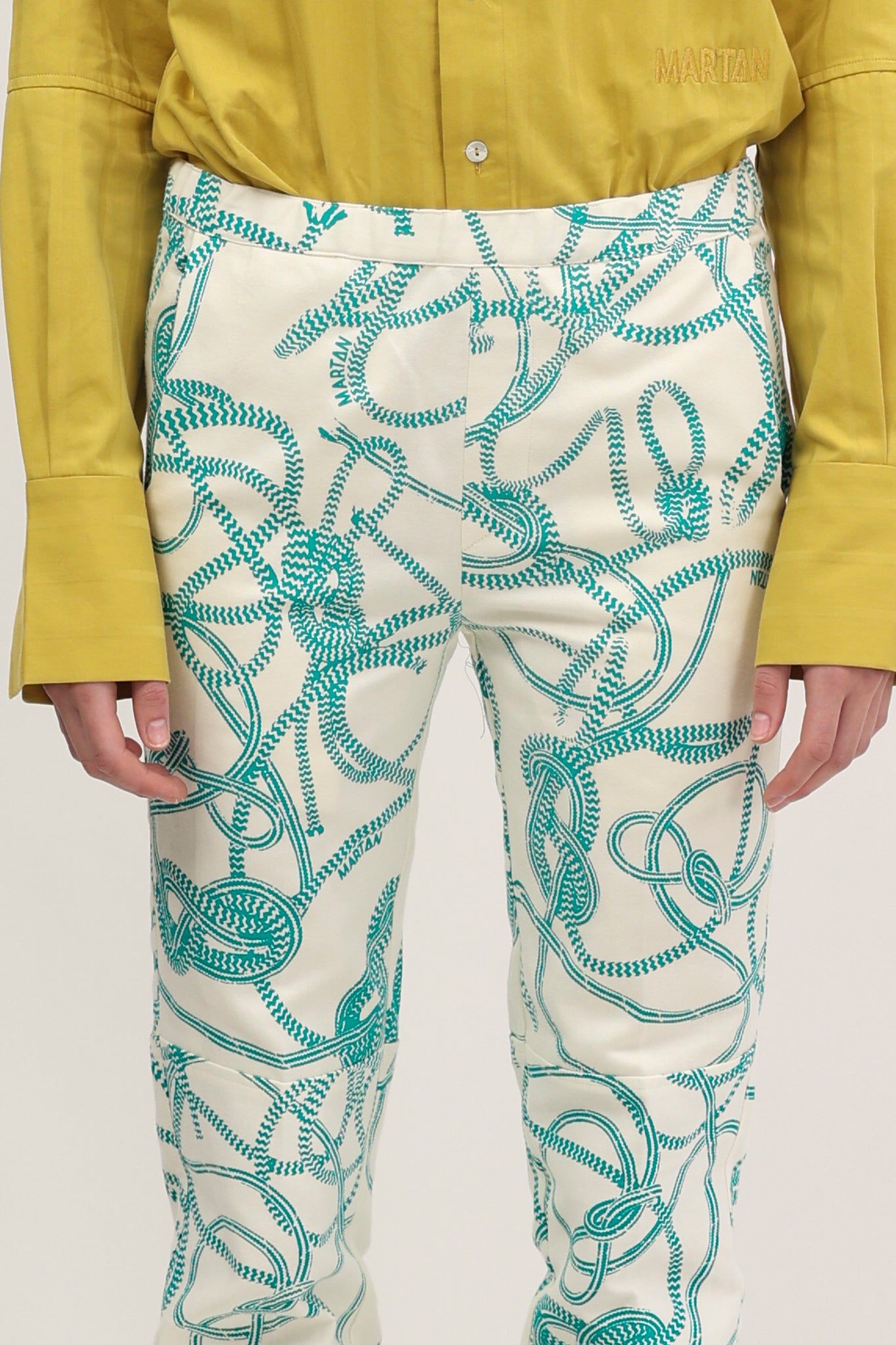 Nore Trousers Knotted Print Seaweed Green