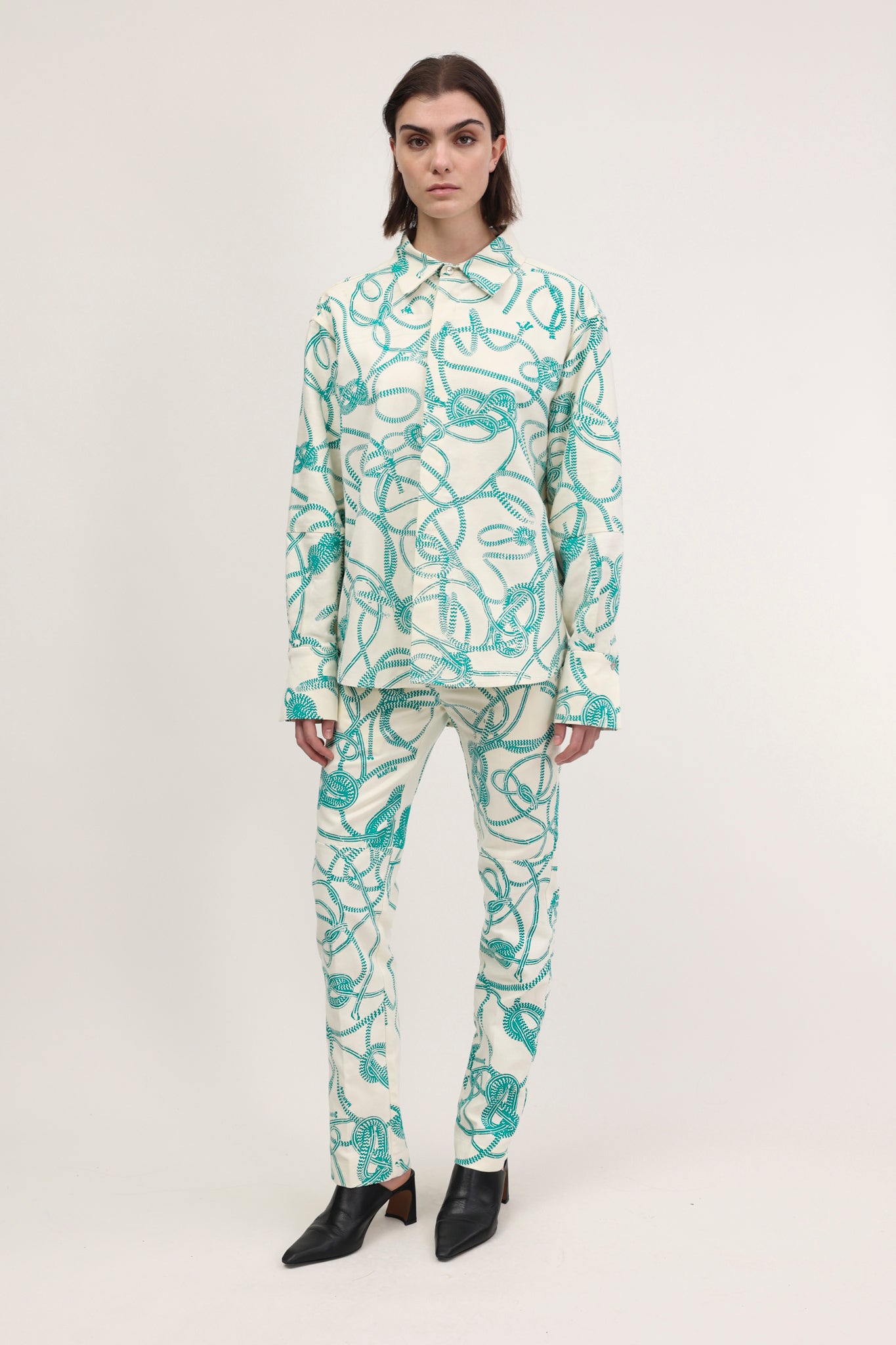 Nore Overshirt Knotted Print Seaweed Green