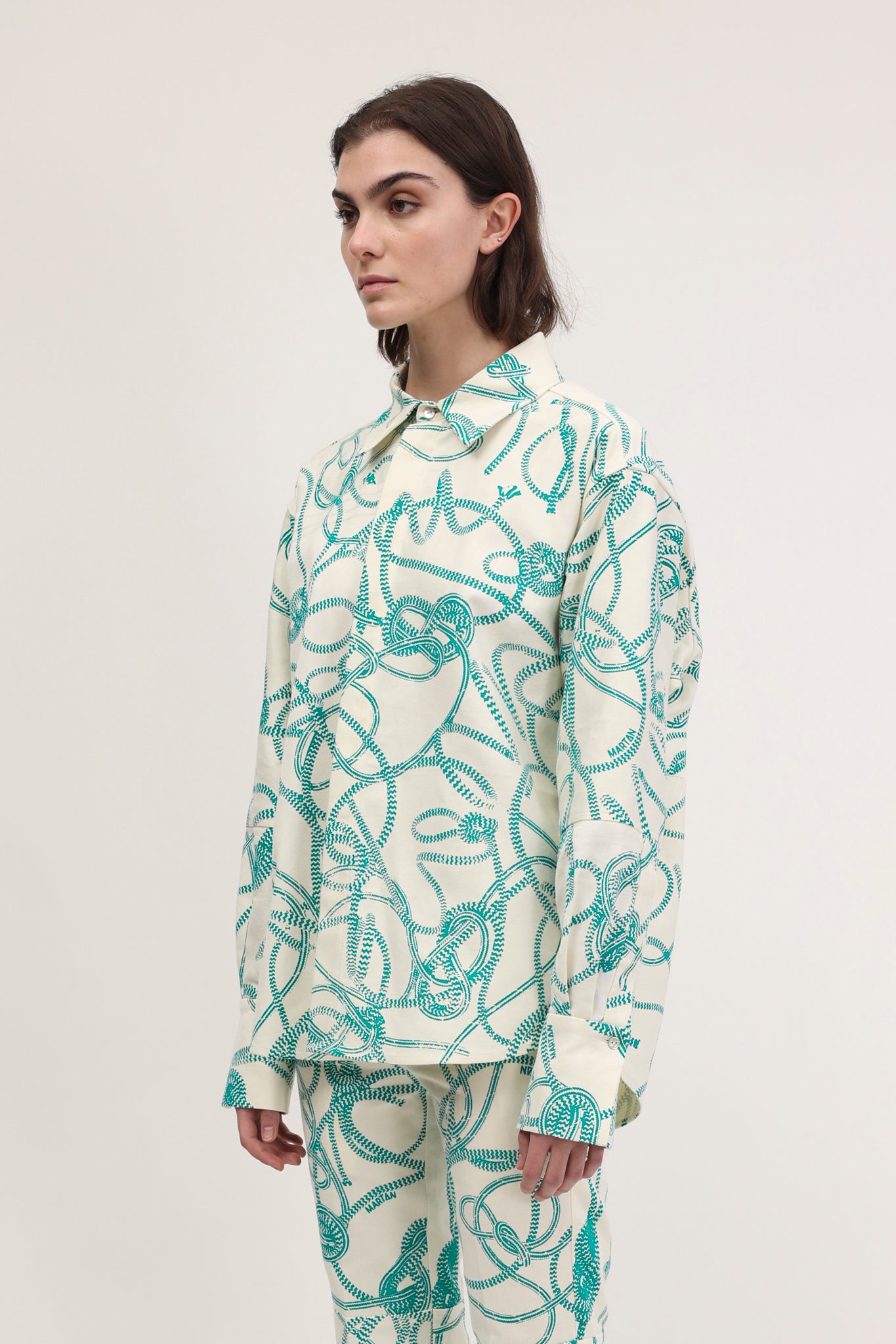 Nore Overshirt Knotted Print Seaweed Green