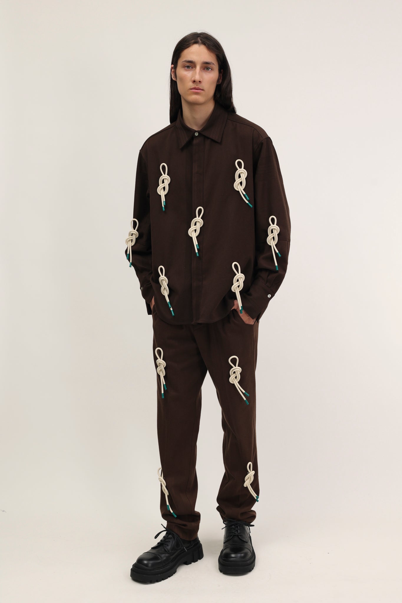 Nore Trousers Chocolate Brown with knots