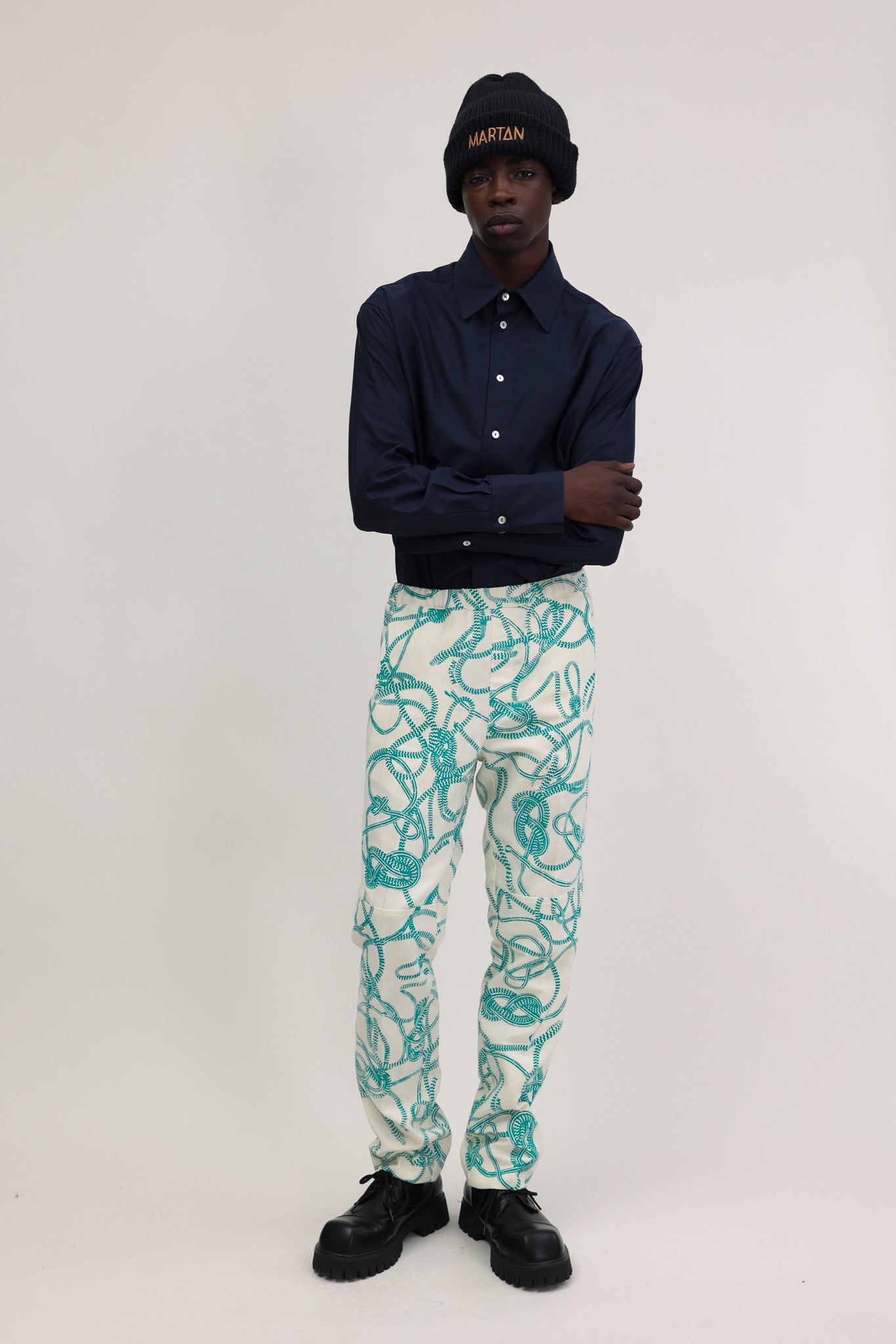 Nore Trousers Knotted Print Seaweed Green