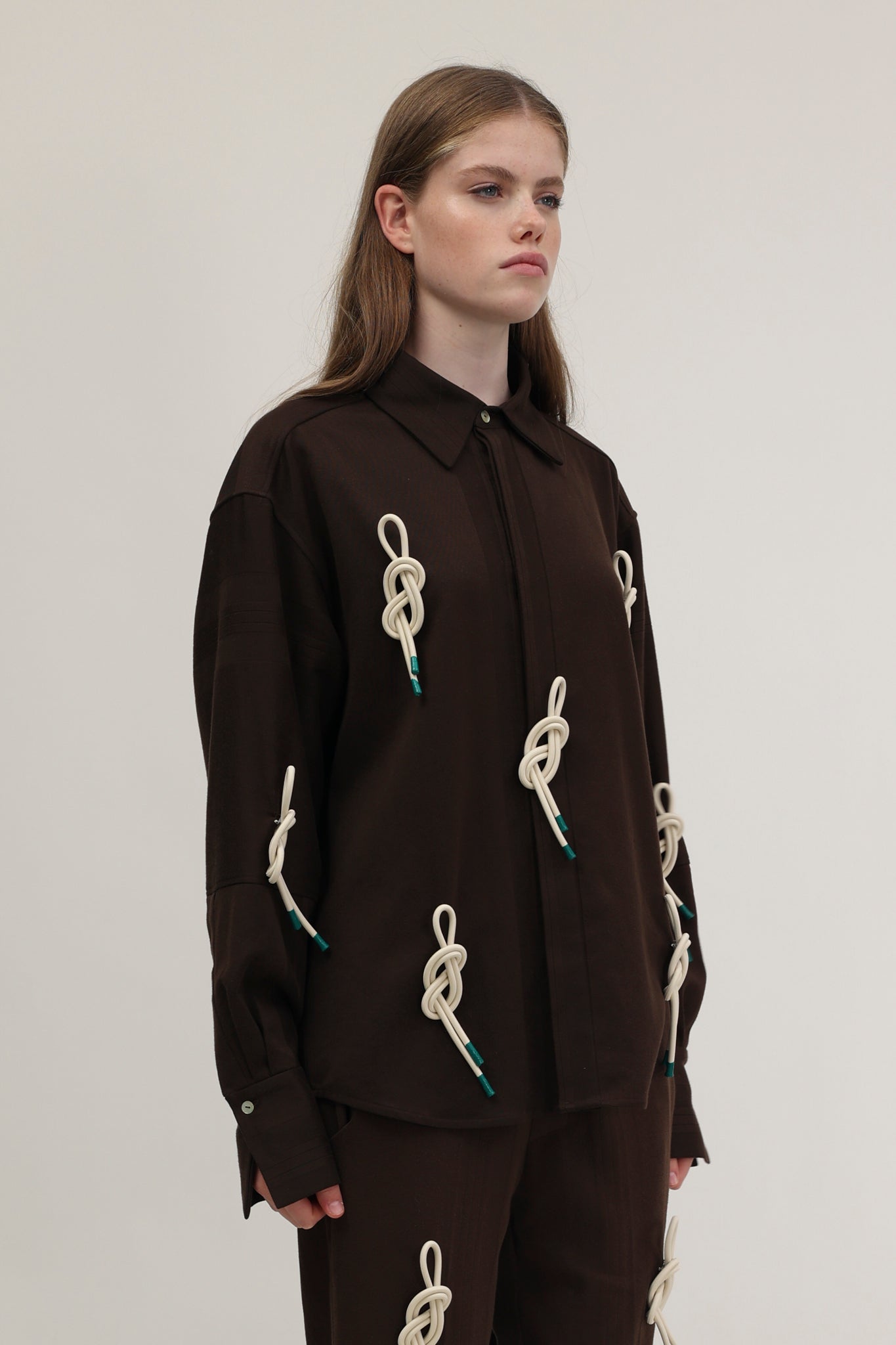 Nore Overshirt Chocolate Brown with knots